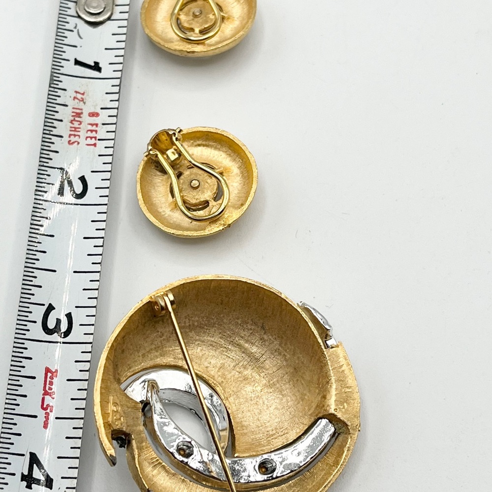 Vintage JJ Joanette Two Tone Brooch Pin & Earring Set - Picture 5 of 5